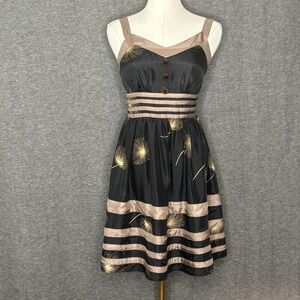 Burlapp Anthropologie Silk Dandelion Wish Black Brown Dress Womens Size 0